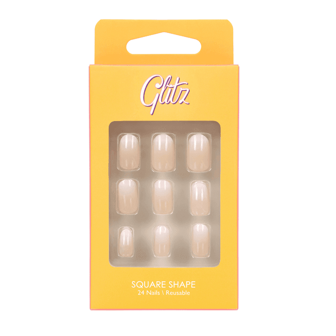 أظافر فرنسية طبيعية بيضاوية ذات لصق ذاتي (15 قطعة) من جلتز