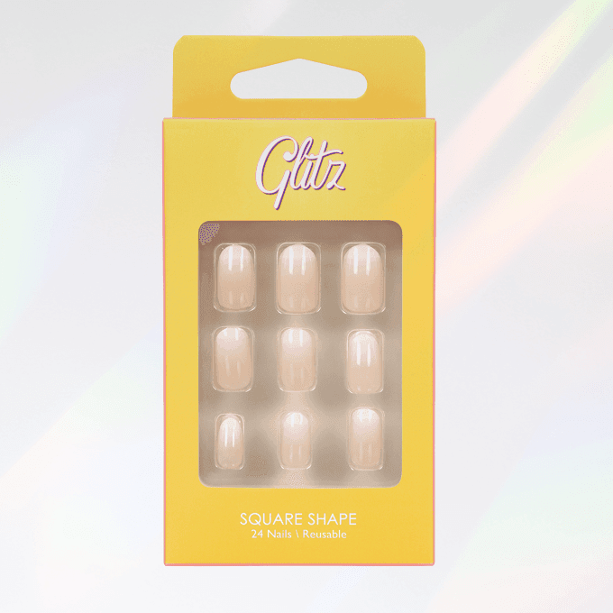 أظافر فرنسية طبيعية بيضاوية ذات لصق ذاتي (15 قطعة) من جلتز