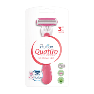 شفرات حلاقة كواترو للنساء للبشرة الحساسة من شيك إنتويشن - عبوة 3 شفرات
